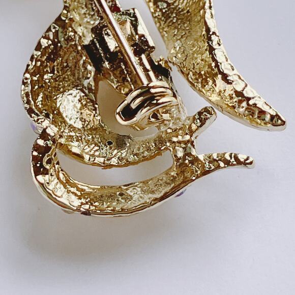 VTG Mid Century Creepy Cute Brooch Cat Figural Rhinestone Gold Tone Kitschy Pin - Picture 9 of 11